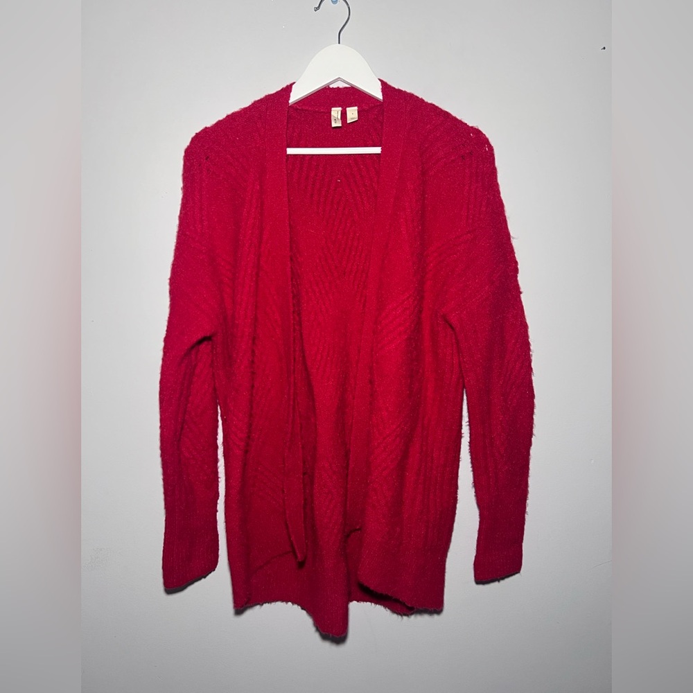 Moth By Anthropologie Ruby Red Alpaca Wool Blend Open Front Cardigan Warm Cozy S